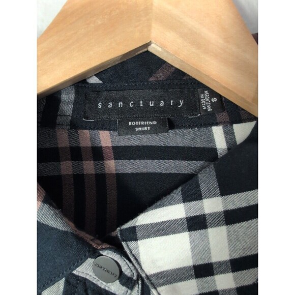Sanctuary Boyfriend Plaid Snap Button Shirt Size 8 Roll Tab - Picture 3 of 7